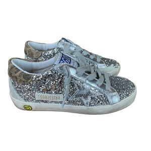 Golden Goose Girl's Super Star Glitter & Leopard Print Low Top Sneakers Size 29